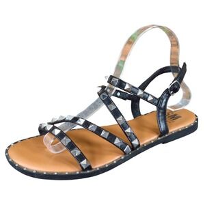 SM New York Adalyn Women Size 8 Black Synthetic Studded Strappy Flat Sandals